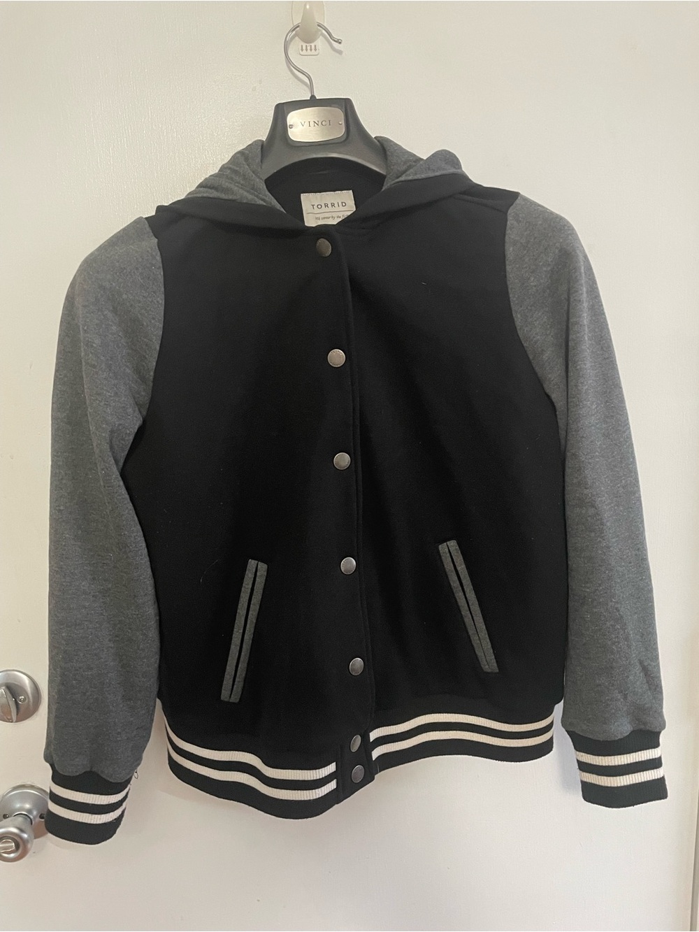 torrid Black & Gray Hooded Varsity Jacket